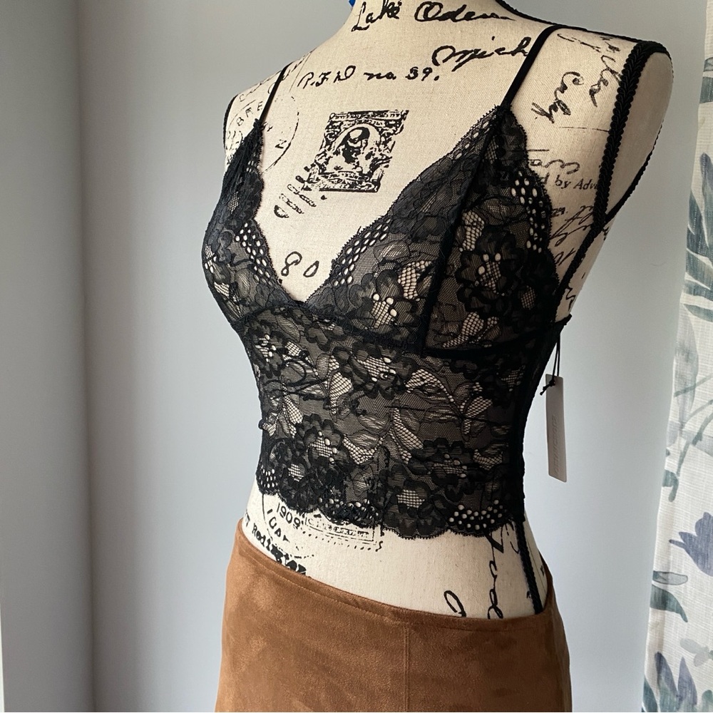 Black Sheer Floral Lace Fairy Grunge Whimsigoth Cami Tank Top NWT